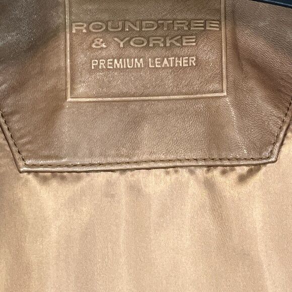 Roundtree Yorke Genuine Lambskin Men’s Lg Burnished Leather Jacket Brown Cognac - Picture 12 of 16